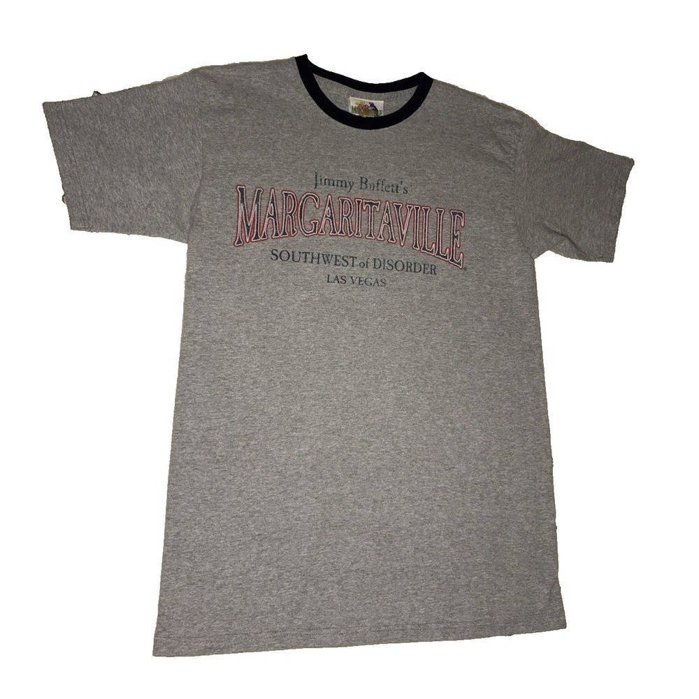 Margaritaville Graphic T-Shirt Mens Medium Grey Excellent Jimmy Buffett Ringer - Picture 1 of 5